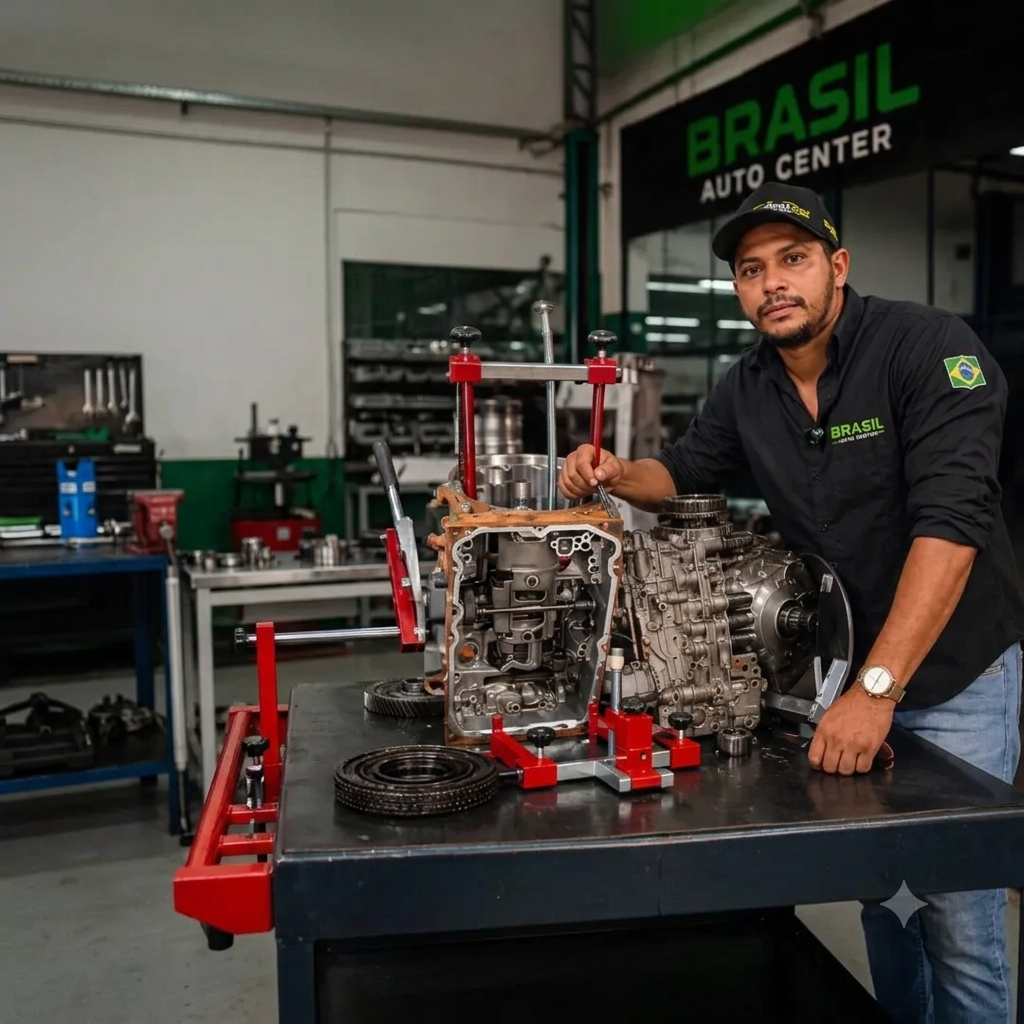 Equipe Brasil Auto Center realizando manutenção premium